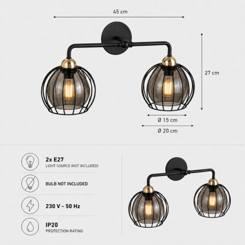 Kinkiet 2xE27 SOLO BLACK/GOLD