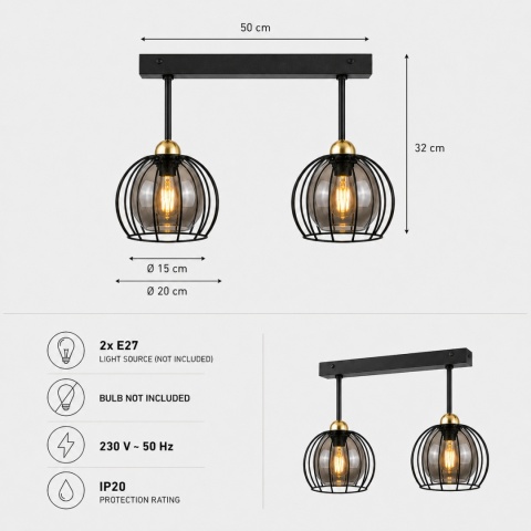 Lampa sufitowa 2xE27 SOLO BLACK/GOLD