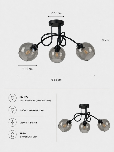 Ceiling Lamp 3xE27 RING BLACK