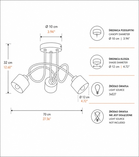 Ceiling Lamp 3xE27 SIMPLY BLACK/SILVER