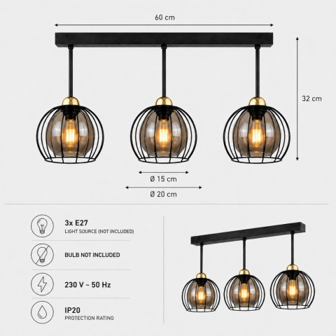 Lampa sufitowa 3xE27 SOLO BLACK/GOLD