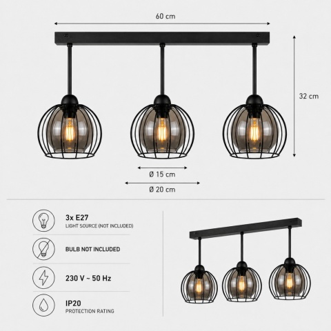 Lampa sufitowa 3xE27 SOLO BLACK