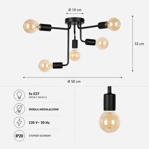 Ceiling Lamp 5xE27 NIXON BLACK