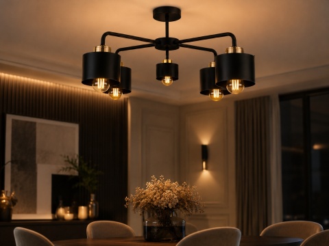 Lampa sufitowa 5xE27 SIMPLY BLACK/GOLD