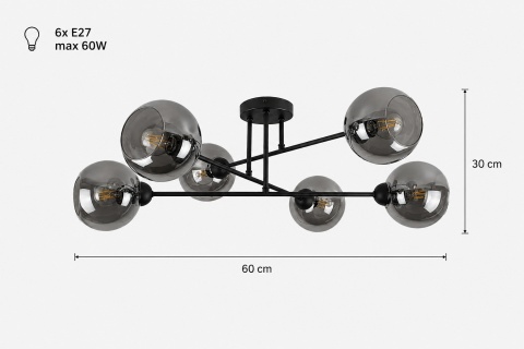 Ceiling Lamp 6xE27 VASCO BLACK/SMOKY