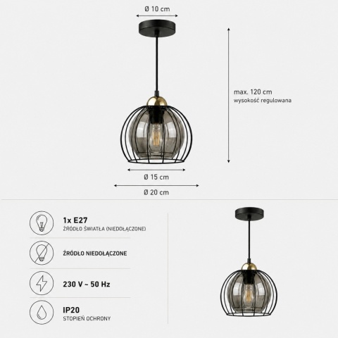 Lampa wisząca 1xE27 SOLO BLACK/GOLD