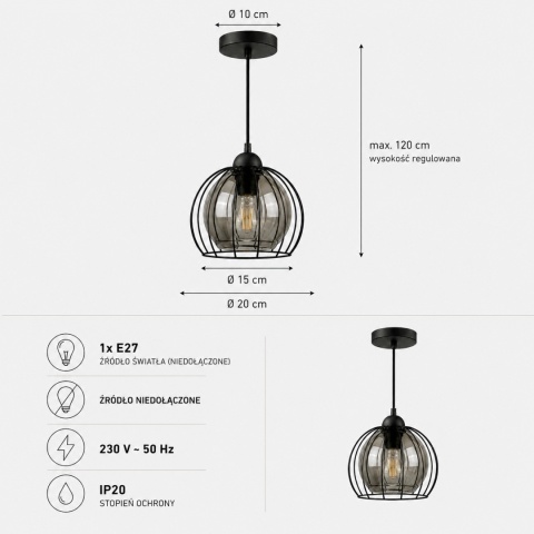 Lampa wisząca 1xE27 SOLO BLACK