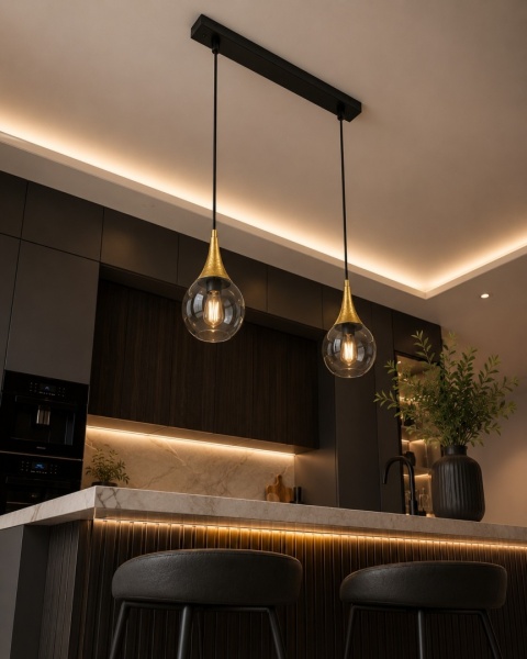 Pendant lamp 2xE27 LACRIMA SMOKY/GOLD