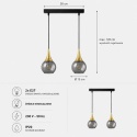 Pendant lamp 2xE27 LACRIMA SMOKY/GOLD