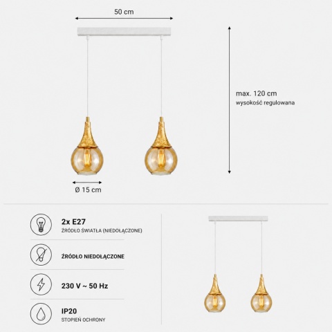 Pendant lamp 2xE27 LACRIMA WHITE