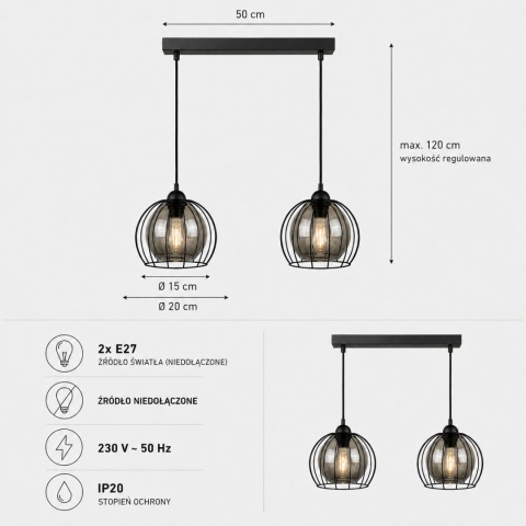 Lampa wisząca 2xE27 SOLO BLACK