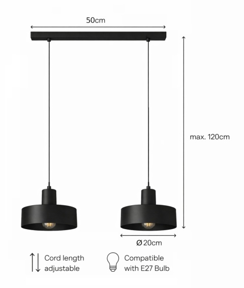 Lampa wisząca 2xE27 Velyo Black