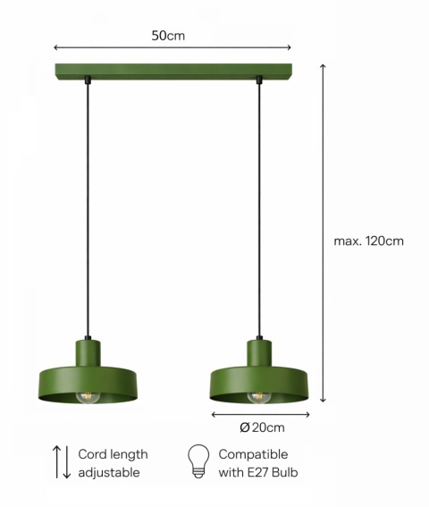 Lampa wisząca 2xE27 Velyo Khaki