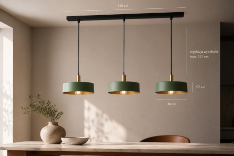 Lampa wisząca 3xE27 HAKI GOLD