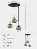 Pendant lamp 3xE27 LACRIMA SMOKY/GOLD