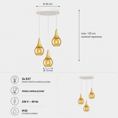 Lampa wisząca 3xE27 LACRIMA WHITE