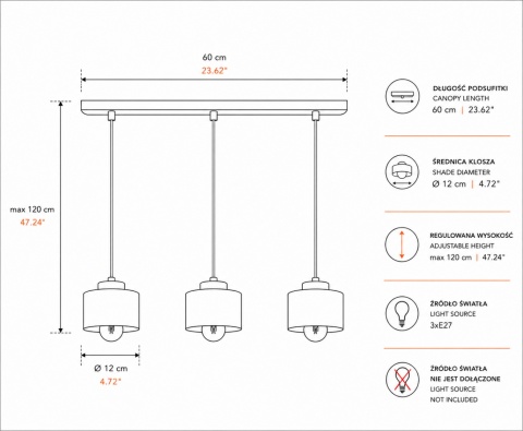 Pendant lamp 3xE27 SIMPLY BLACK/GOLD