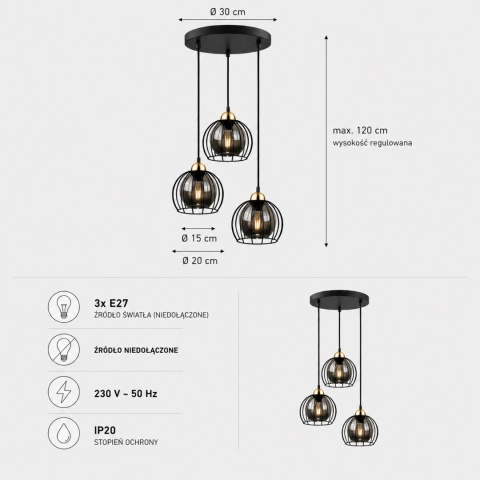Lampa wisząca 3xE27 SOLO BLACK/GOLD