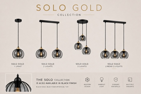 Lampa wisząca 3xE27 SOLO BLACK/GOLD