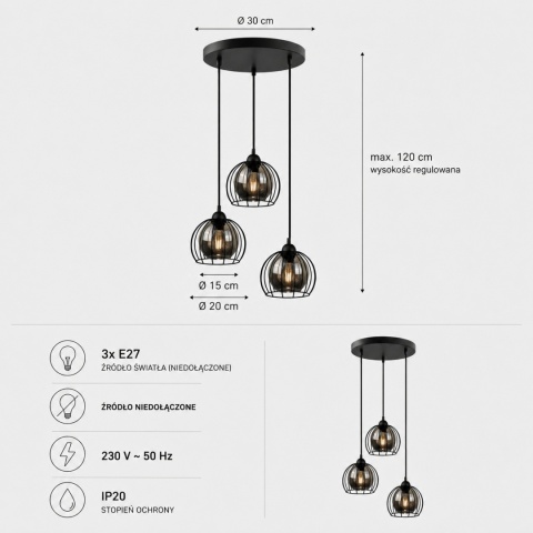 Lampa wisząca 3xE27 SOLO BLACK