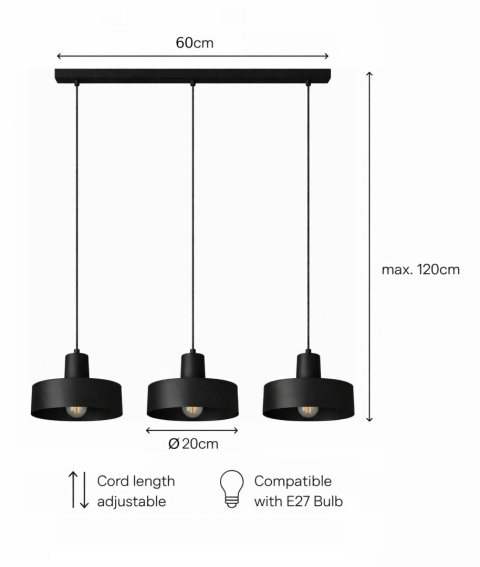 Lampa wisząca 3xE27 Velyo Black