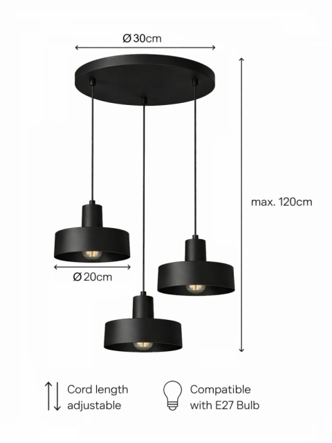 Lampa wisząca 3xE27 Velyo Black