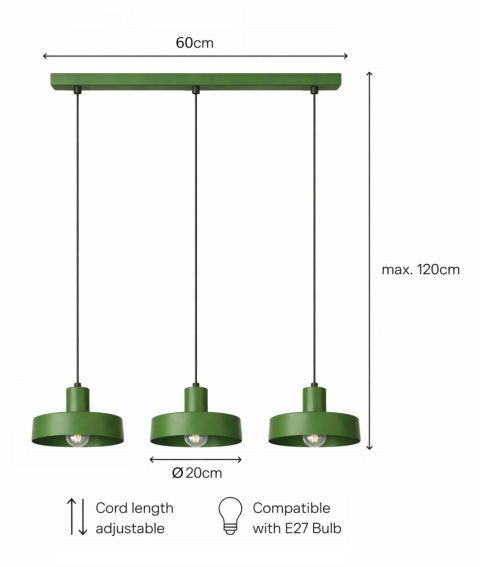 Lampa wisząca 3xE27 Velyo Khaki