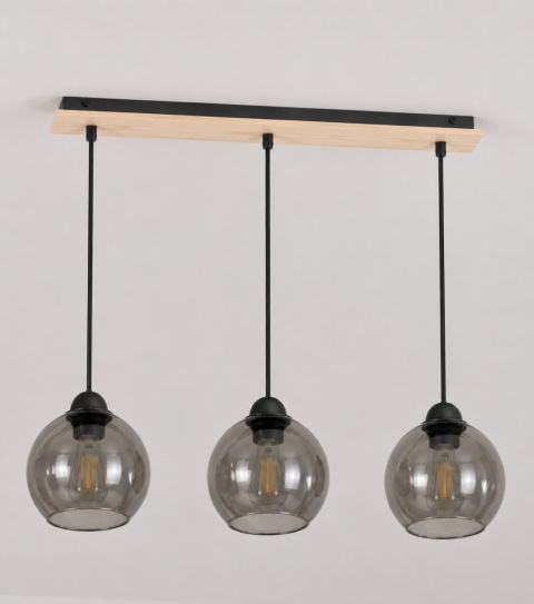 Pendant lamp 3xE27 YUNO WOOD BLACK/NATURAL