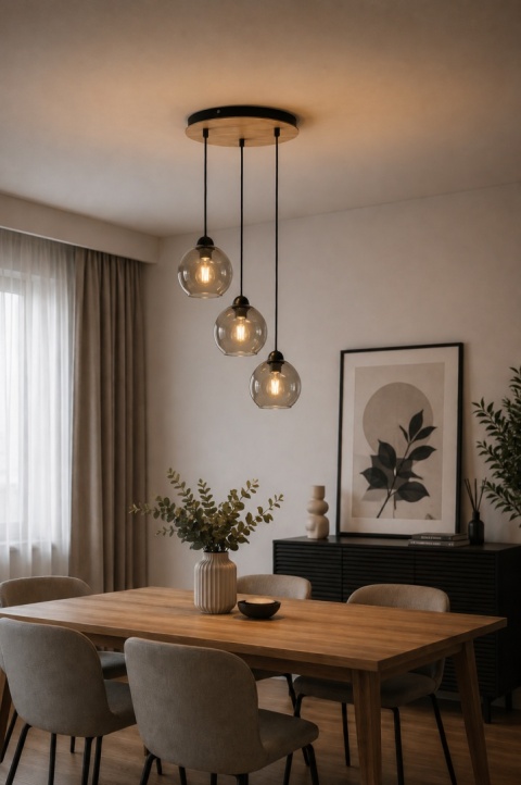 Lampa wisząca 3xE27 YUNO WOOD BLACK/NATURAL