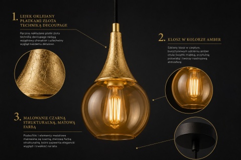 Pendant lamp 4xE27 LACRIMA HONEY/GOLD