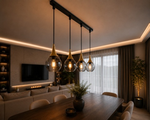 Pendant lamp 4xE27 LACRIMA SMOKY/GOLD