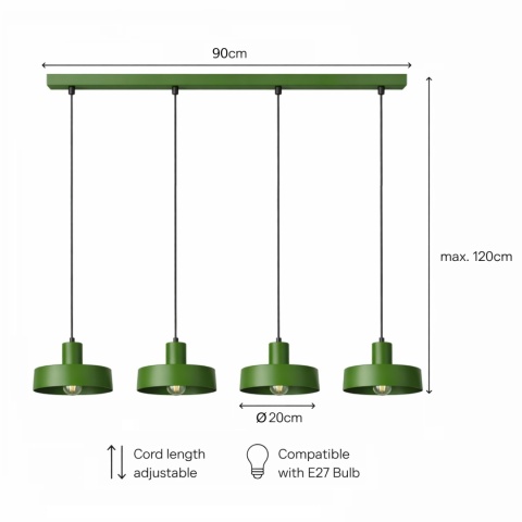 Lampa wisząca 4xE27 Velyo Khaki