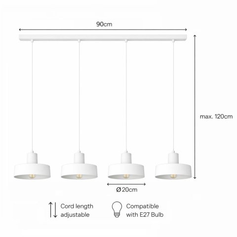 Lampa wisząca 4xE27 Velyo White