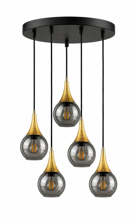 Lampa wisząca 5xE27 LACRIMA SMOKY/GOLD
