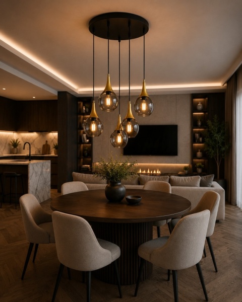 Lampa wisząca 5xE27 LACRIMA SMOKY/GOLD