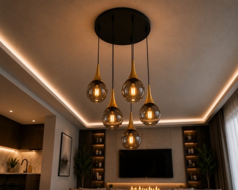 Lampa wisząca 5xE27 LACRIMA SMOKY/GOLD