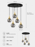 Lampa wisząca 5xE27 LACRIMA SMOKY/GOLD