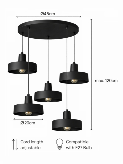 Lampa wisząca 5xE27 Velyo Black