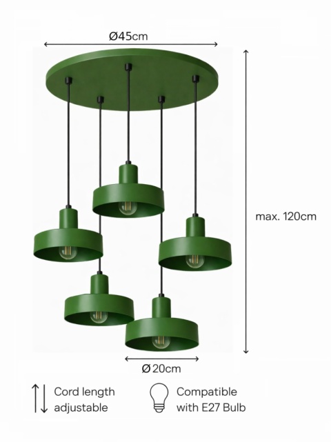 Lampa wisząca 5xE27 Velyo Khaki