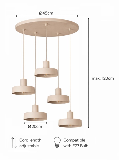 Lampa wisząca 5xE27 Velyo Latte