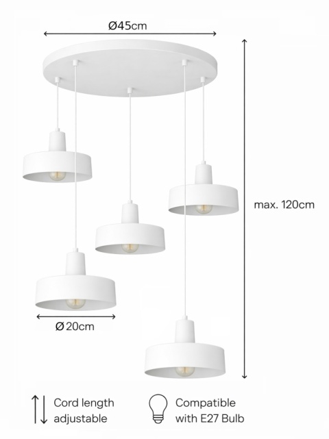 Lampa wisząca 5xE27 Velyo White