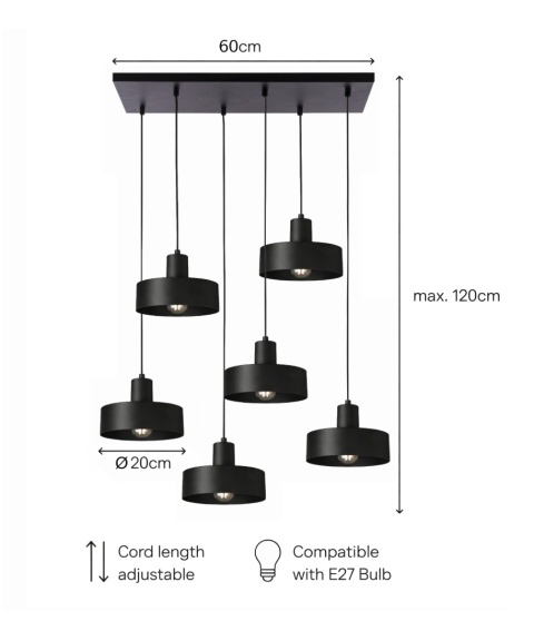 Lampa wisząca 6xE27 Velyo Black