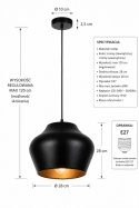 Lampa wisząca 1xE27 NEGRO BLACK
