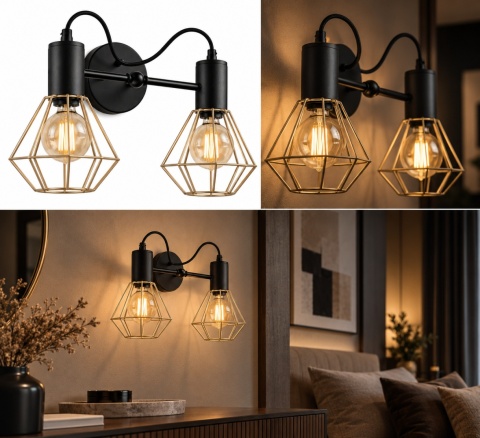 Kinkiet 2xE27 LARS BLACK/GOLD
