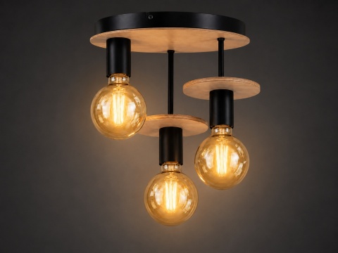 Lampa sufitowa 3xE27 SATURN NATURAL/BLACK