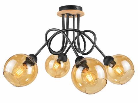 Ceiling Lamp 4xE27 VENUS BLACK/WOOD
