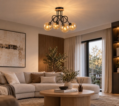 Ceiling Lamp 4xE27 VENUS BLACK/WOOD