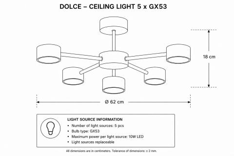 Ceiling Flush Lamp 5xGX53 Dolce Khaki