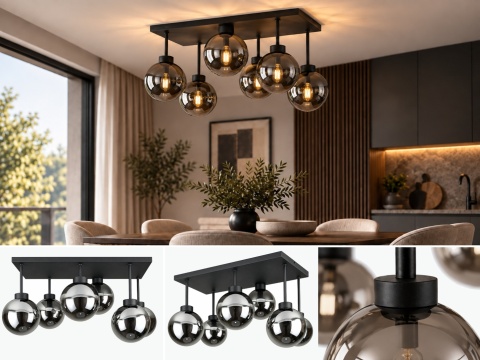 Ceiling Lamp 6xE27 Dea Black/Smoky