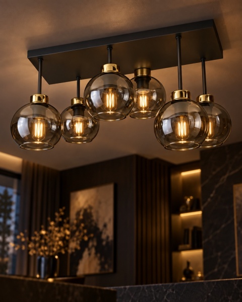 Lampa sufitowa 6xE27 Nessa Gold/Smoky